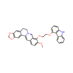 COc1ccc2cc3[n+](cc2c1OCCOc1cccc2[nH]c4ccccc4c12)CCc1cc2c(cc1-3)OCO2 ZINC000049757203