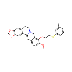 COc1ccc2cc3[n+](cc2c1OCCSc1cccc(C)c1)CCc1cc2c(cc1-3)OCO2 ZINC000096283234