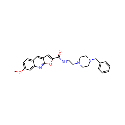 COc1ccc2cc3cc(C(=O)NCCN4CCN(Cc5ccccc5)CC4)oc3nc2c1 ZINC000020210109