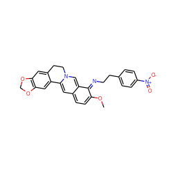 COc1ccc2cc3n(cc-2c1=NCCc1ccc([N+](=O)[O-])cc1)CCc1cc2c(cc1-3)OCO2 ZINC000377841250