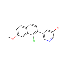 COc1ccc2ccc(-c3cncc(O)c3)c(Cl)c2c1 ZINC000096282815