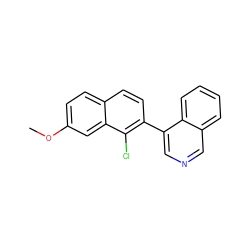 COc1ccc2ccc(-c3cncc4ccccc34)c(Cl)c2c1 ZINC000096282811