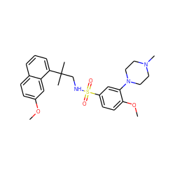 COc1ccc2cccc(C(C)(C)CNS(=O)(=O)c3ccc(OC)c(N4CCN(C)CC4)c3)c2c1 ZINC000653724718