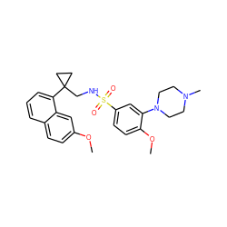 COc1ccc2cccc(C3(CNS(=O)(=O)c4ccc(OC)c(N5CCN(C)CC5)c4)CC3)c2c1 ZINC000653727874