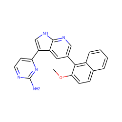 COc1ccc2ccccc2c1-c1cnc2[nH]cc(-c3ccnc(N)n3)c2c1 ZINC001772628690