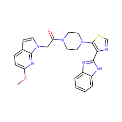 COc1ccc2ccn(CC(=O)N3CCN(c4scnc4-c4nc5ccccc5[nH]4)CC3)c2n1 ZINC000143645577