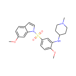 COc1ccc2ccn(S(=O)(=O)c3ccc(OC)c(NC4CCN(C)CC4)c3)c2c1 ZINC000095564688