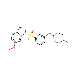 COc1ccc2ccn(S(=O)(=O)c3cccc(NC4CCN(C)CC4)c3)c2c1 ZINC000095564936