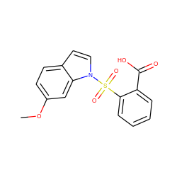 COc1ccc2ccn(S(=O)(=O)c3ccccc3C(=O)O)c2c1 ZINC000028374499