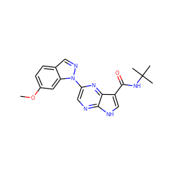 COc1ccc2cnn(-c3cnc4[nH]cc(C(=O)NC(C)(C)C)c4n3)c2c1 ZINC000095602647