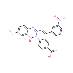 COc1ccc2nc(/C=C/c3cccc([N+](=O)[O-])c3)n(-c3ccc(C(=O)O)cc3)c(=O)c2c1 ZINC000058568533