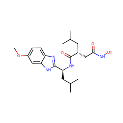 COc1ccc2nc([C@H](CC(C)C)NC(=O)[C@@H](CC(=O)NO)CC(C)C)[nH]c2c1 ZINC000029337054