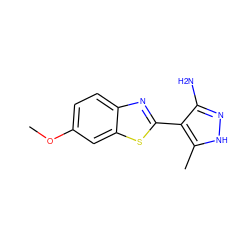 COc1ccc2nc(-c3c(N)n[nH]c3C)sc2c1 ZINC000114397789