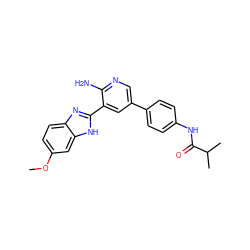 COc1ccc2nc(-c3cc(-c4ccc(NC(=O)C(C)C)cc4)cnc3N)[nH]c2c1 ZINC000045322521