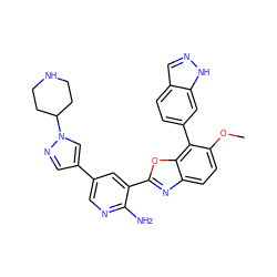 COc1ccc2nc(-c3cc(-c4cnn(C5CCNCC5)c4)cnc3N)oc2c1-c1ccc2cn[nH]c2c1 ZINC000103250021