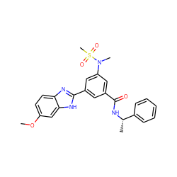 COc1ccc2nc(-c3cc(C(=O)N[C@@H](C)c4ccccc4)cc(N(C)S(C)(=O)=O)c3)[nH]c2c1 ZINC000073160960