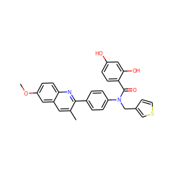 COc1ccc2nc(-c3ccc(N(Cc4ccsc4)C(=O)c4ccc(O)cc4O)cc3)c(C)cc2c1 ZINC000653676857