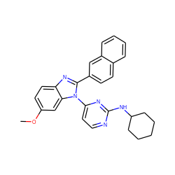 COc1ccc2nc(-c3ccc4ccccc4c3)n(-c3ccnc(NC4CCCCC4)n3)c2c1 ZINC000095586645