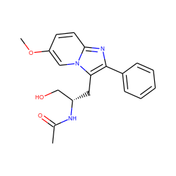 COc1ccc2nc(-c3ccccc3)c(C[C@@H](CO)NC(C)=O)n2c1 ZINC000072180354