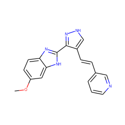 COc1ccc2nc(-c3n[nH]cc3/C=C/c3cccnc3)[nH]c2c1 ZINC000028896740