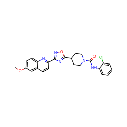 COc1ccc2nc(-c3noc(C4CCN(C(=O)Nc5ccccc5Cl)CC4)n3)ccc2c1 ZINC000072180371