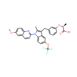 COc1ccc2nc(-n3c(C)c(Cc4cccc(O[C@@H](C)C(=O)O)c4)c4cc(OC(F)(F)F)ccc43)ccc2c1 ZINC000028475763