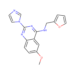 COc1ccc2nc(-n3ccnc3)nc(NCc3ccco3)c2c1 ZINC000013743210