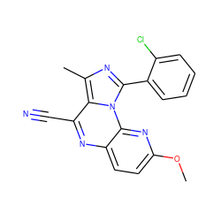 COc1ccc2nc(C#N)c3c(C)nc(-c4ccccc4Cl)n3c2n1 ZINC000073163903