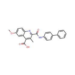 COc1ccc2nc(C(=O)Nc3ccc(-c4ccccc4)cc3)c(C)c(C(=O)O)c2c1 ZINC000169350345