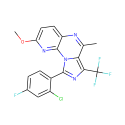 COc1ccc2nc(C)c3c(C(F)(F)F)nc(-c4ccc(F)cc4Cl)n3c2n1 ZINC000073169355