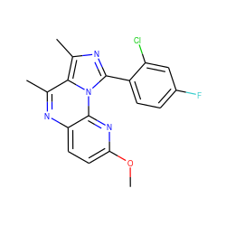 COc1ccc2nc(C)c3c(C)nc(-c4ccc(F)cc4Cl)n3c2n1 ZINC000073169858