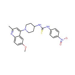 COc1ccc2nc(C)cc(N3CCC(NC(=S)Nc4ccc([N+](=O)[O-])cc4)CC3)c2c1 ZINC000299868511