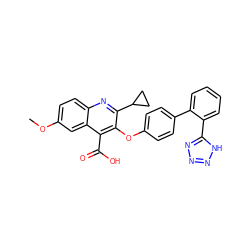 COc1ccc2nc(C3CC3)c(Oc3ccc(-c4ccccc4-c4nnn[nH]4)cc3)c(C(=O)O)c2c1 ZINC000026166199