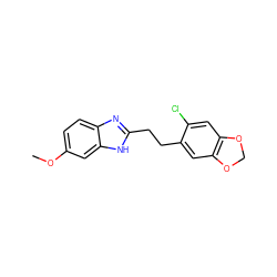 COc1ccc2nc(CCc3cc4c(cc3Cl)OCO4)[nH]c2c1 ZINC000040379176