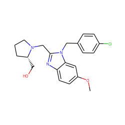 COc1ccc2nc(CN3CCC[C@H]3CO)n(Cc3ccc(Cl)cc3)c2c1 ZINC000205194170