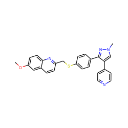 COc1ccc2nc(CSc3ccc(-c4nn(C)cc4-c4ccncc4)cc3)ccc2c1 ZINC000169326640