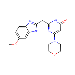 COc1ccc2nc(Cc3nc(N4CCOCC4)cc(=O)[nH]3)[nH]c2c1 ZINC000084759375