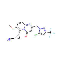 COc1ccc2nc(Cn3nc(C(F)(F)F)cc3Cl)cc(=O)n2c1[C@@H]1C[C@H]1C#N ZINC001772573375