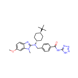 COc1ccc2nc(N(Cc3ccc(C(=O)Nc4nnn[nH]4)cc3)[C@H]3CC[C@H](C(C)(C)C)CC3)n(C)c2c1 ZINC000253665868