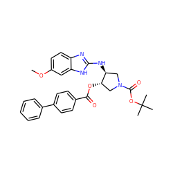 COc1ccc2nc(N[C@H]3CN(C(=O)OC(C)(C)C)C[C@@H]3OC(=O)c3ccc(-c4ccccc4)cc3)[nH]c2c1 ZINC000206708708