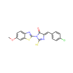 COc1ccc2nc(N3C(=O)/C(=C/c4ccc(Cl)cc4)N=C3S)sc2c1 ZINC000005025390