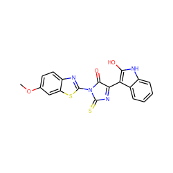 COc1ccc2nc(N3C(=O)C(c4c(O)[nH]c5ccccc45)=NC3=S)sc2c1 ZINC000005996346