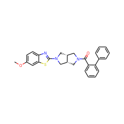 COc1ccc2nc(N3C[C@@H]4CN(C(=O)c5ccccc5-c5ccccc5)C[C@@H]4C3)sc2c1 ZINC000116822697