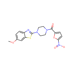 COc1ccc2nc(N3CCN(C(=O)c4ccc([N+](=O)[O-])o4)CC3)sc2c1 ZINC000005181100