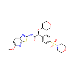 COc1ccc2nc(NC(=O)[C@@H](OC3CCOCC3)c3ccc(S(=O)(=O)N4CCOCC4)cc3)sc2n1 ZINC000113270721