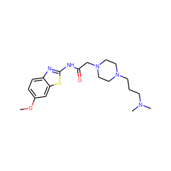 COc1ccc2nc(NC(=O)CN3CCN(CCCN(C)C)CC3)sc2c1 ZINC001772616196