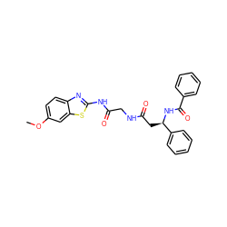 COc1ccc2nc(NC(=O)CNC(=O)C[C@@H](NC(=O)c3ccccc3)c3ccccc3)sc2c1 ZINC000149419798