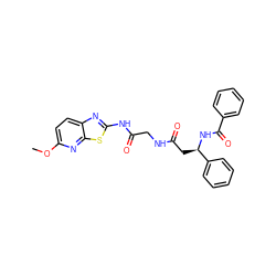 COc1ccc2nc(NC(=O)CNC(=O)C[C@@H](NC(=O)c3ccccc3)c3ccccc3)sc2n1 ZINC000149437317