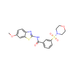 COc1ccc2nc(NC(=O)c3cccc(S(=O)(=O)N4CCOCC4)c3)sc2c1 ZINC000003309464