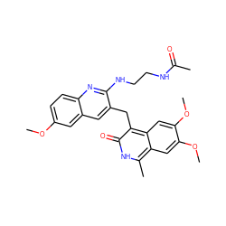 COc1ccc2nc(NCCNC(C)=O)c(Cc3c(=O)[nH]c(C)c4cc(OC)c(OC)cc34)cc2c1 ZINC000201610524